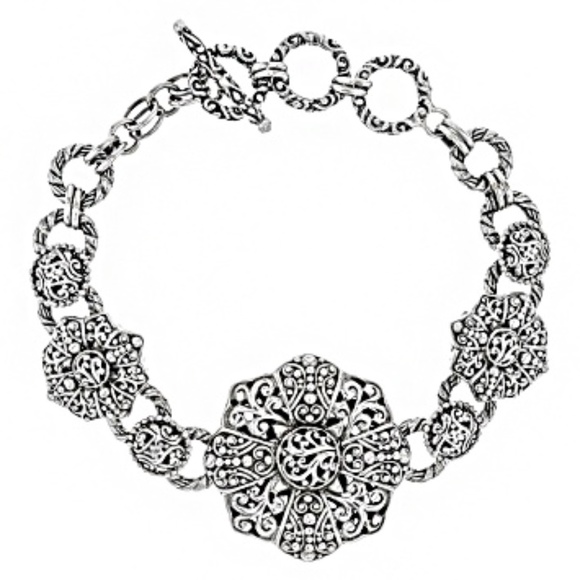 Artisan of Bali Sterling Silver FlowerBracelet - Picture 1 of 3